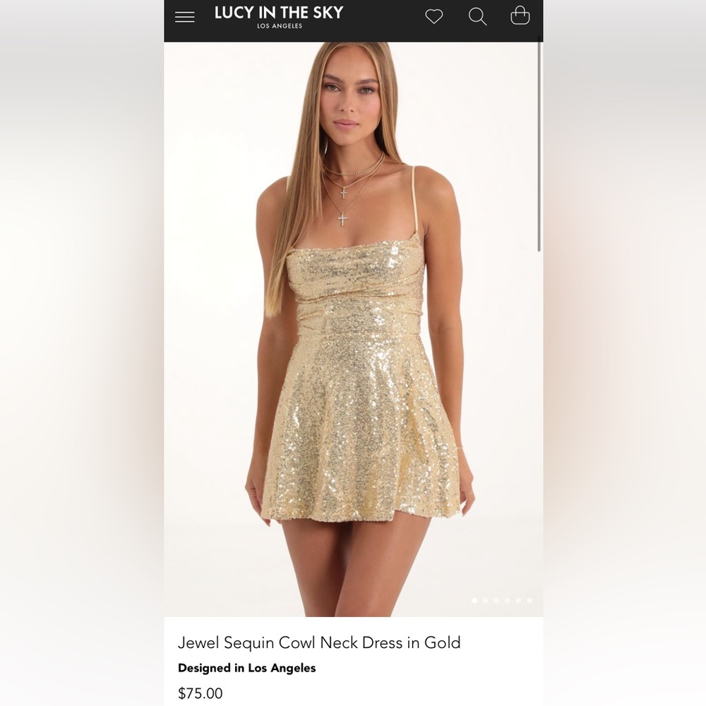 Lucy in the sky Jewel Sequin Cowl Neck Dress in Gold small Brand New never worn